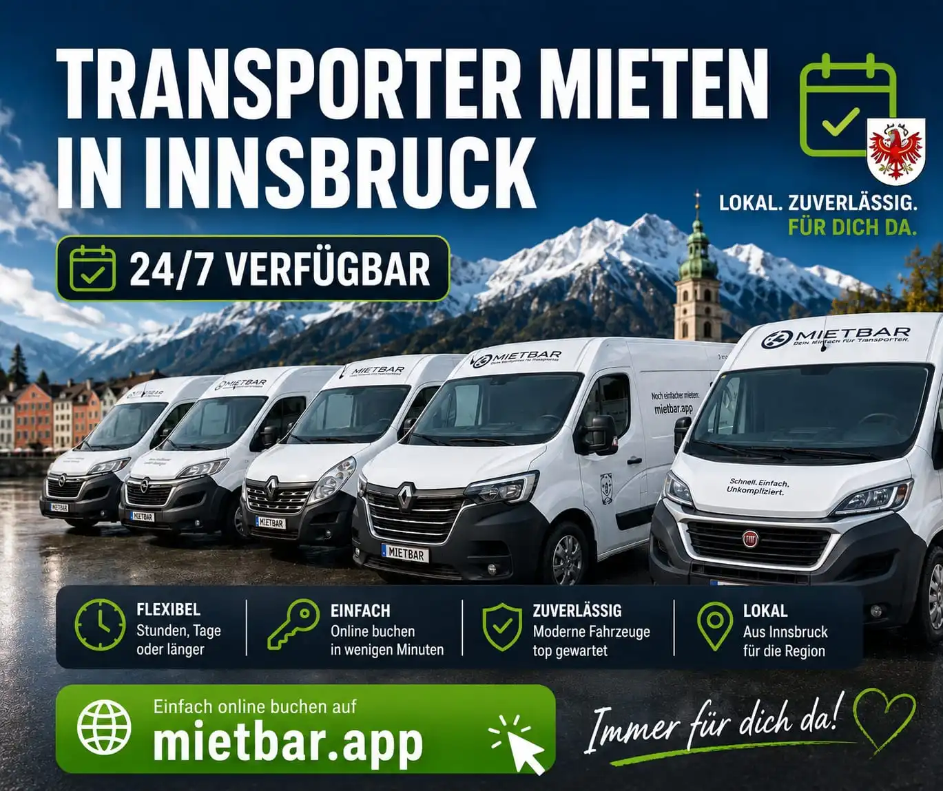 Transporter mieten Innsbruck – Peugeot Boxer L2H2 von Mietbar, 24/7 verfügbar